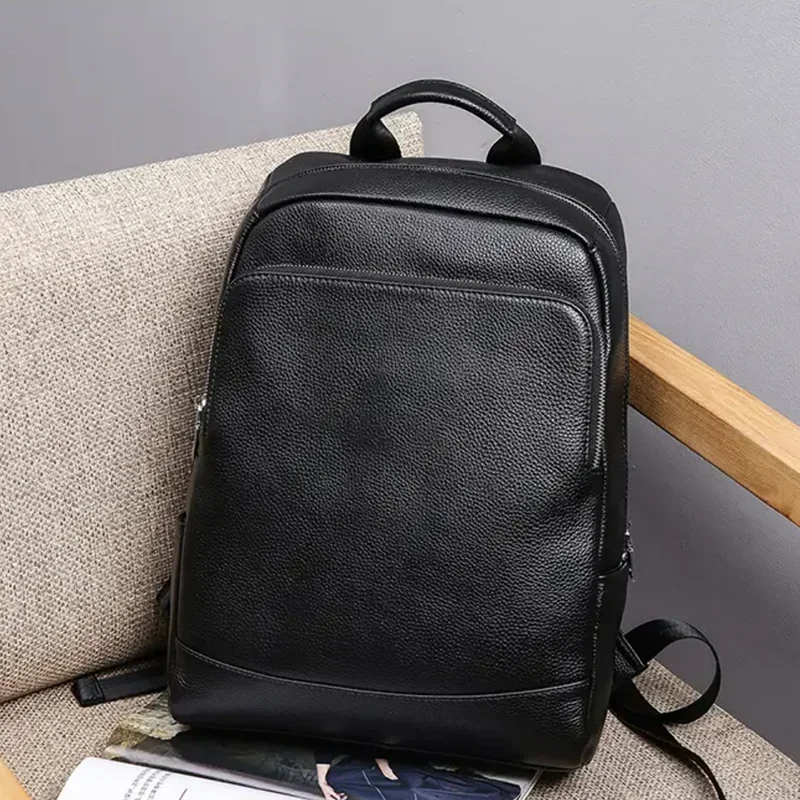 Mochila De Cuero genuino para hombre, bolso de viaje de negocios, a la moda, para ordenador portátil, de gran capacidad