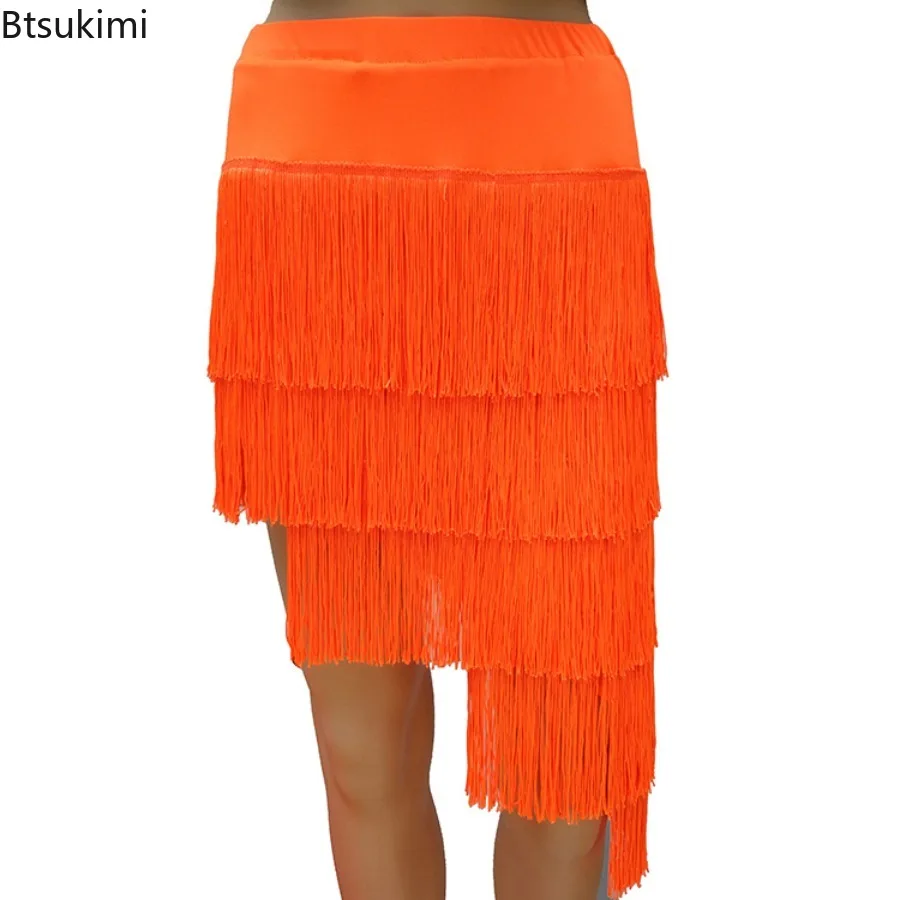 

Женская длинная юбка для латинских танцев 2025, многослойная юбка с зашифрованной кисточкой, женская полуюбка для современного танца, танго, самбы