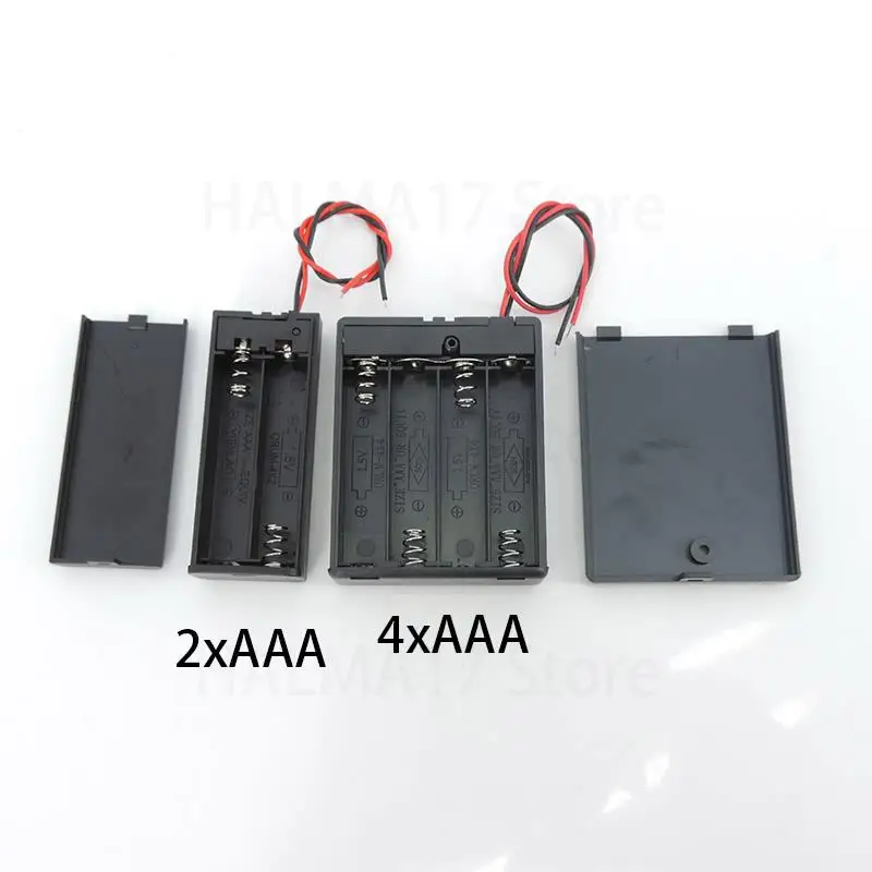 1/5pcs black 2 4 Slot AAA Battery Holder Case Box 2xAAA 4XAAA 3v 6v 1.5v Leads ON/OFF Switch Cover Standard Battery Container J