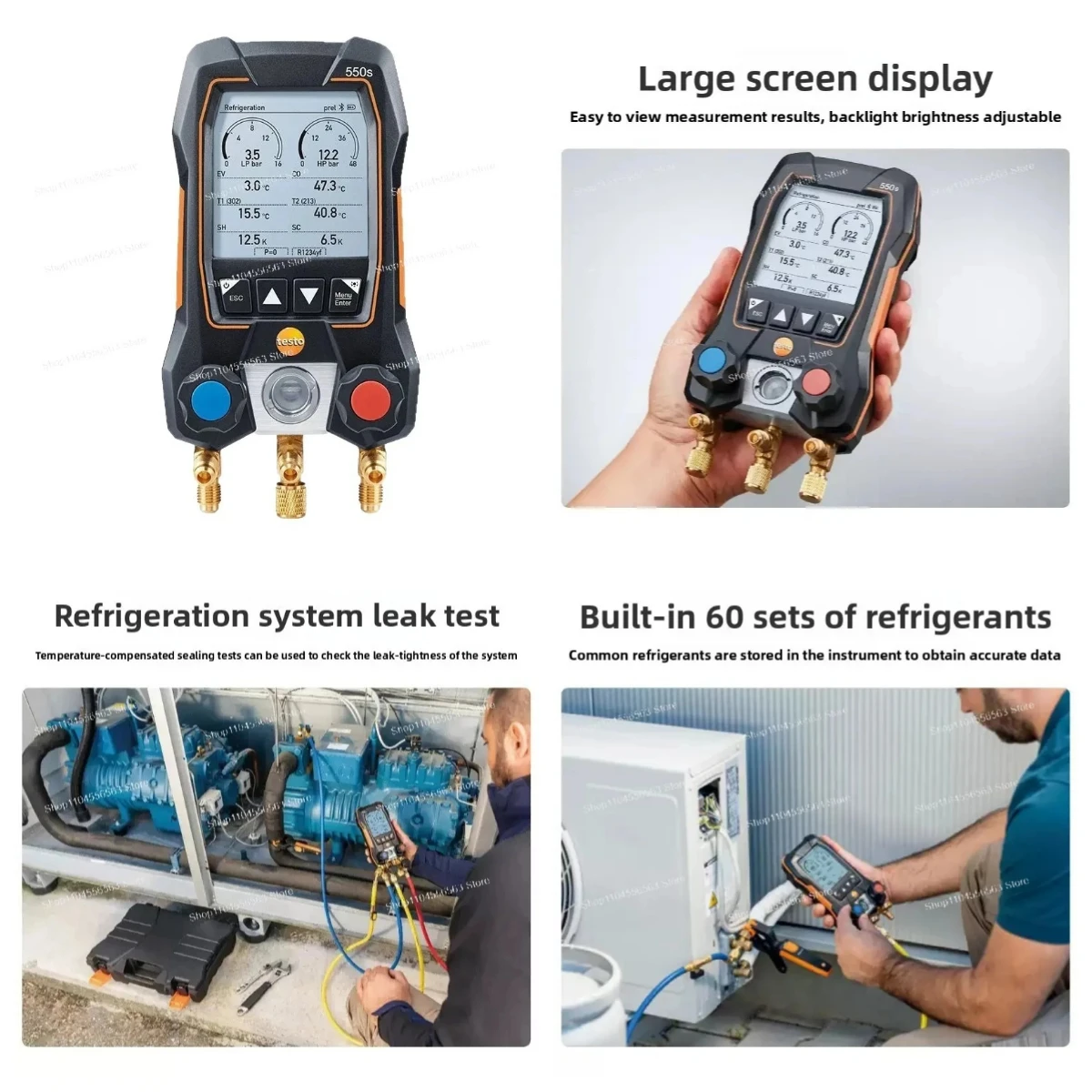 Juego de Manómetros Digitales 549/550S/557/570 para Carga de Refrigerante y Prueba de Presión de Aire Acondicionado, Medidor de Vacío HVAC con Pantalla