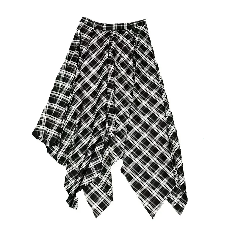 2024 Irregular Retro Plaid Versatile Half Length Skirt for Female Punk Cool Design High Waist Streetwear Women Borderless Skirt