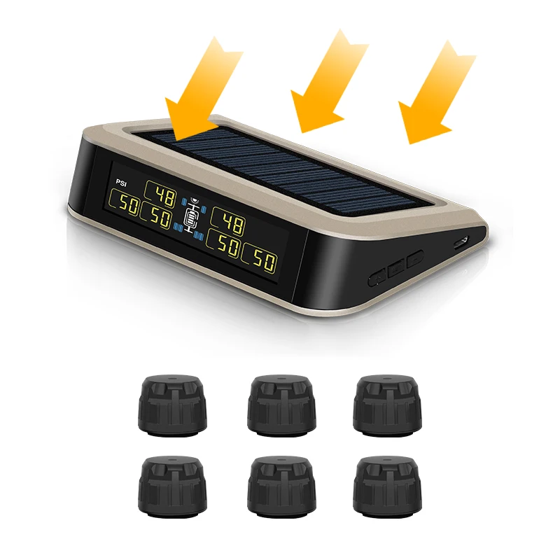 

RV Truck Trailer 6 Sensor 6 Wheels Usb External Wireless Solar Tire Pressure mon itoring System Tpms