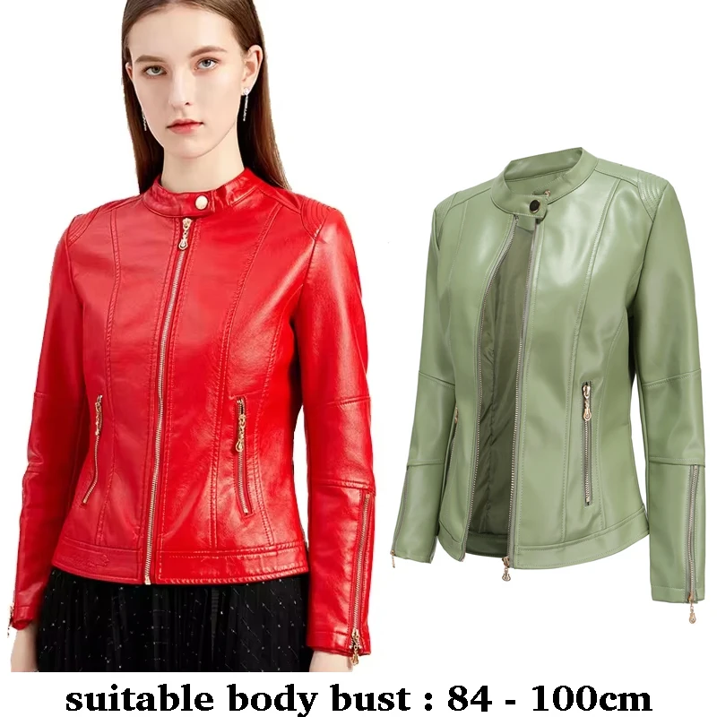 

Высококачественная короткая кожаная куртка для женщин, тонкая мотоциклетная куртка, новинка 2025, осенне-зимняя элегантная одежда, черный, коричневый, красный