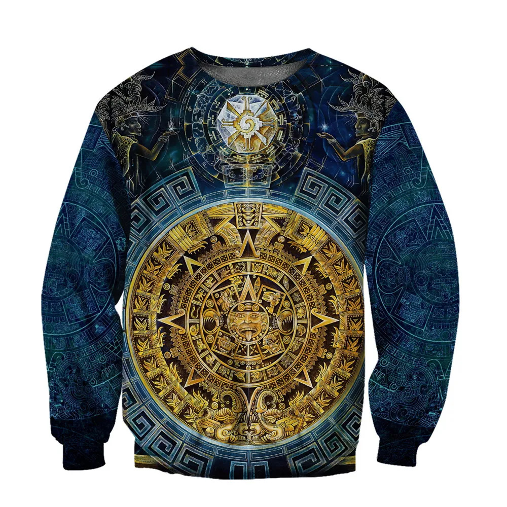 

HX Fashion Sweatshirt Mexican Aztec Totem Tonatyw Pattern Hoodies Zip Jacket Coat Casual Men Clothing Streetwear S-7XL