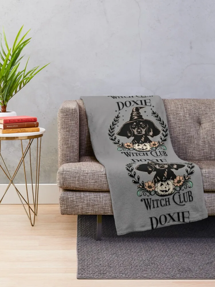 Doxie Witch Club Throw Blanket Flannel Fabric funny gift Blankets