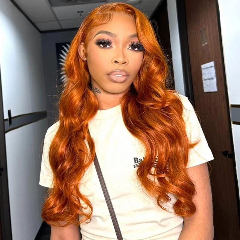 28 30 Inch Orange Ginger Lace Front Wig Human Hair 13X4 13x6 Body Wave Lace Front Wig Colored Human Hair Wigs For Women