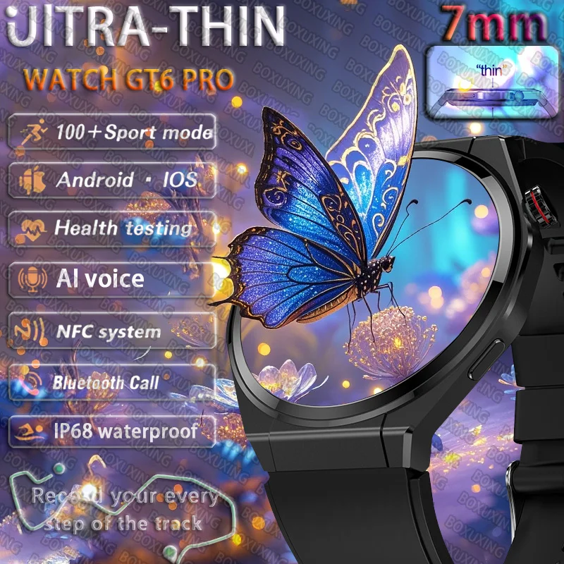 

New Ultra Thin GT6 Pro Smart Watch Men HD AMOLED 150+Sports Health Monitor Bluetooth Call IP68 Waterproof GPS Track Smart Watch