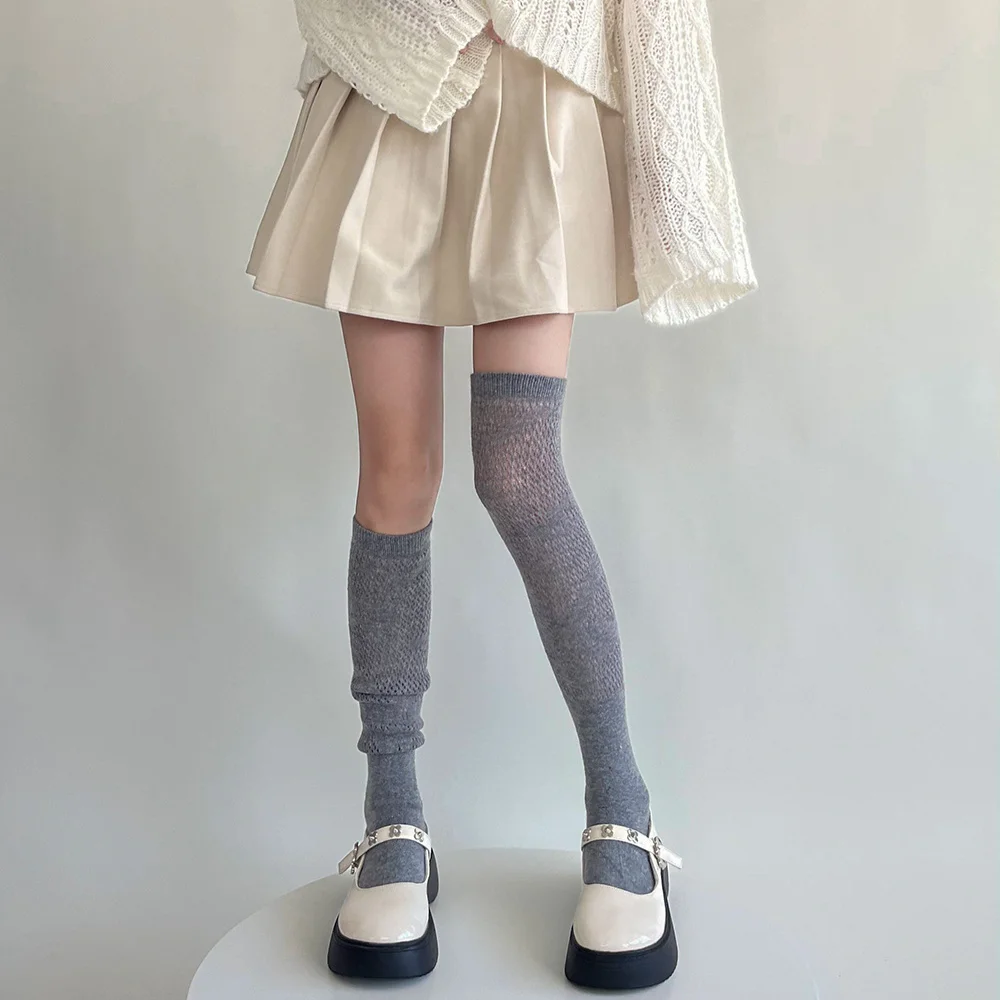 

Autumn Winter Women Stockings Wool Cashmere Knee High Socks Thigh High Stocking JK Girls Solid Color Long Socks Thigh High Socks