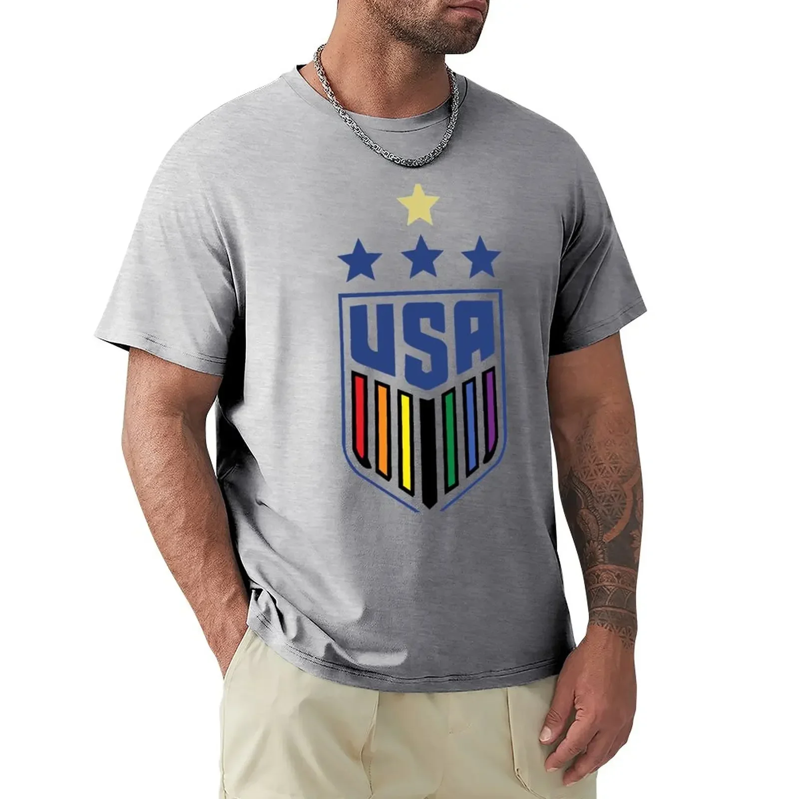 USWNT USMNT Crest 4 Stars LGBTQIA+ T-Shirt sweat street wear cute clothes mens t shirts top quality