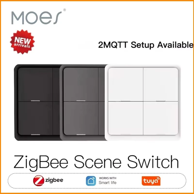 

Беспроводной контроллер MOES ZigBee на 4 кнопки, 12 сценариев, с питанием от батареи, для устройств Tuya