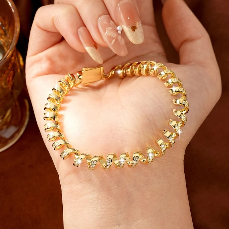 Rrjzz D-Color Full Moissanite Light Luxury Spiral Niche Armband Einzigartige Charm-Armbänder für Frauen, Geburtstag, täglicher Schmuck, Geschenke – Detail 5