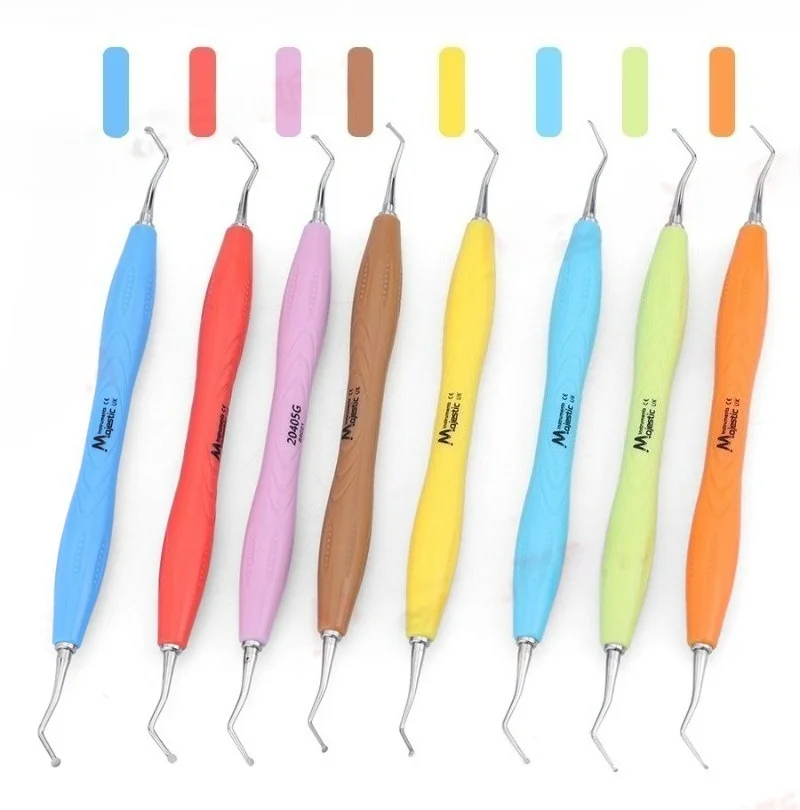 Dental Spoon Excavators Silicone Handle Dental Scaler Spoon Tooth Cleaning Excavator Round Tip Autoclavable Restorative Tools