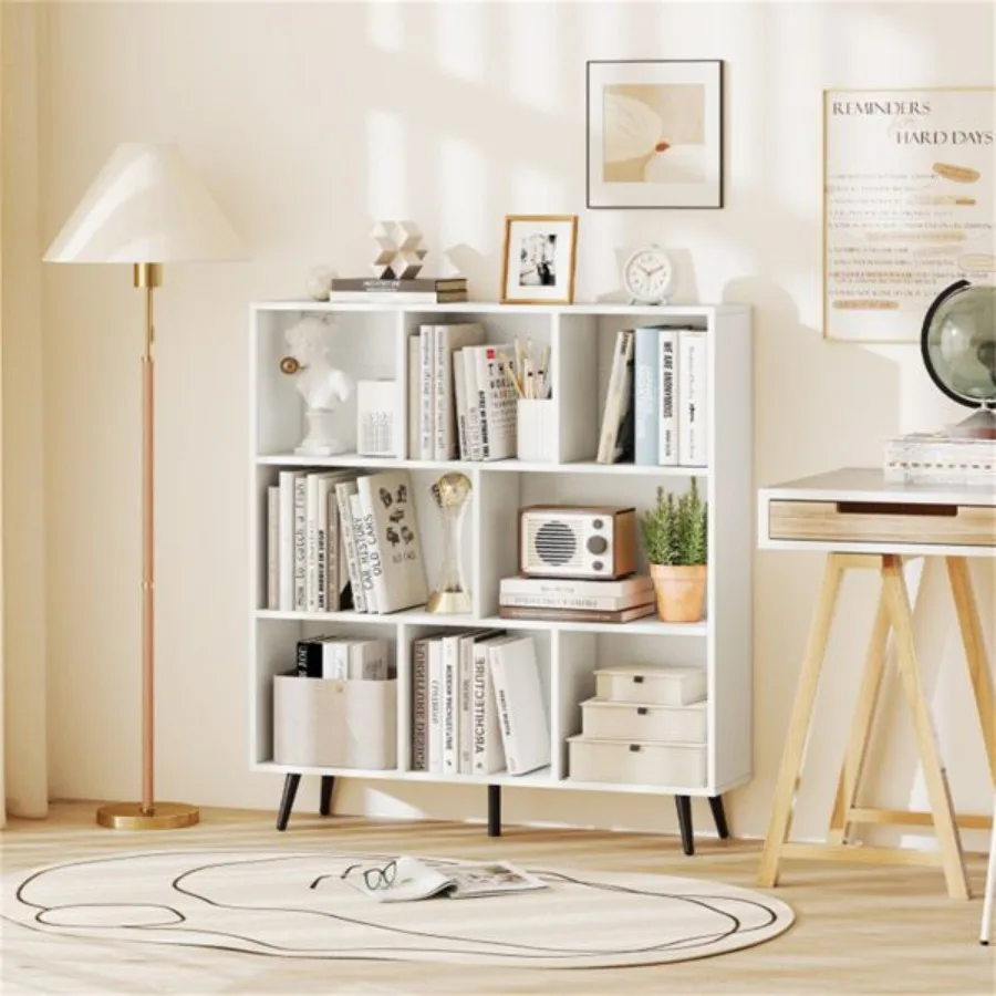 Estantería de 8 cubos, organizador de almacenamiento moderno de 3 niveles con 5 patas de metal