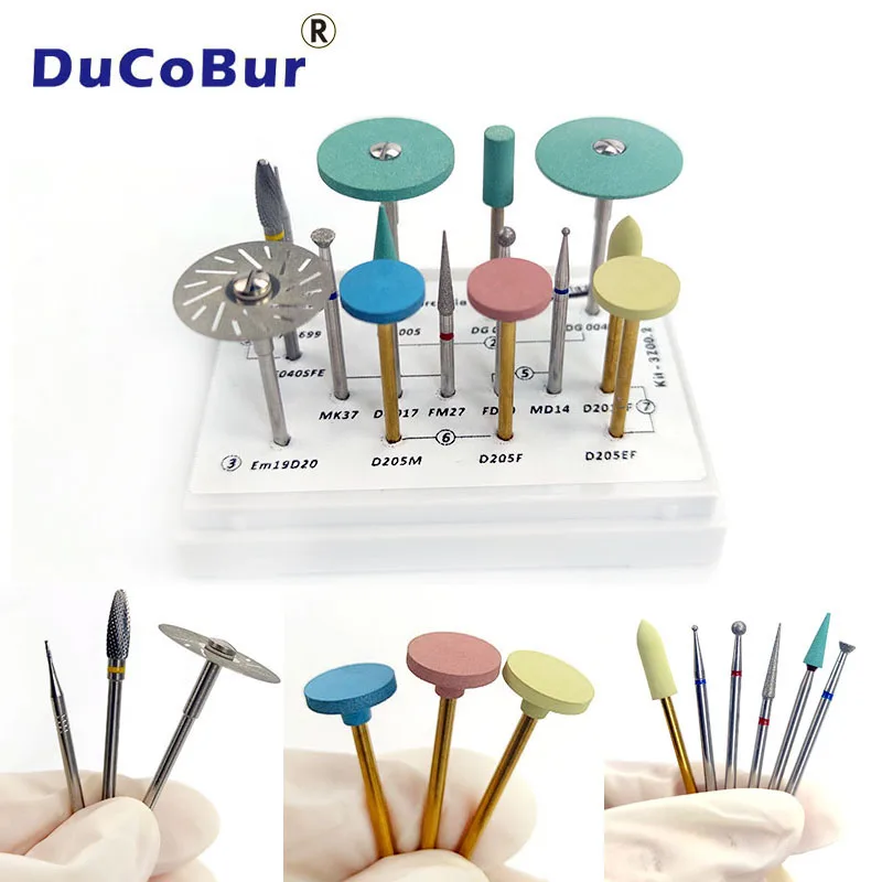 DuCoBur 15PCS/Box Grinding Polishing Kit Burs of Zirconia Dentistry Drill Bits Lab Tools Diamond Stones/Burs/Disc