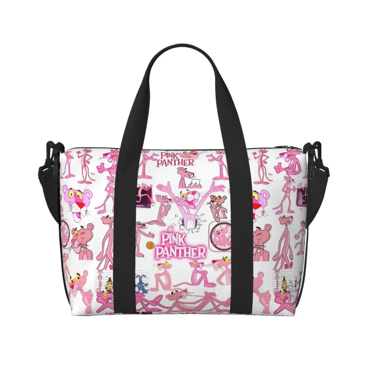 

Custom The Pink Panther Anime Tote Bag Women Large Capacity Leopard Cute Cartoon Beach Gym Shoulder Travel Bag