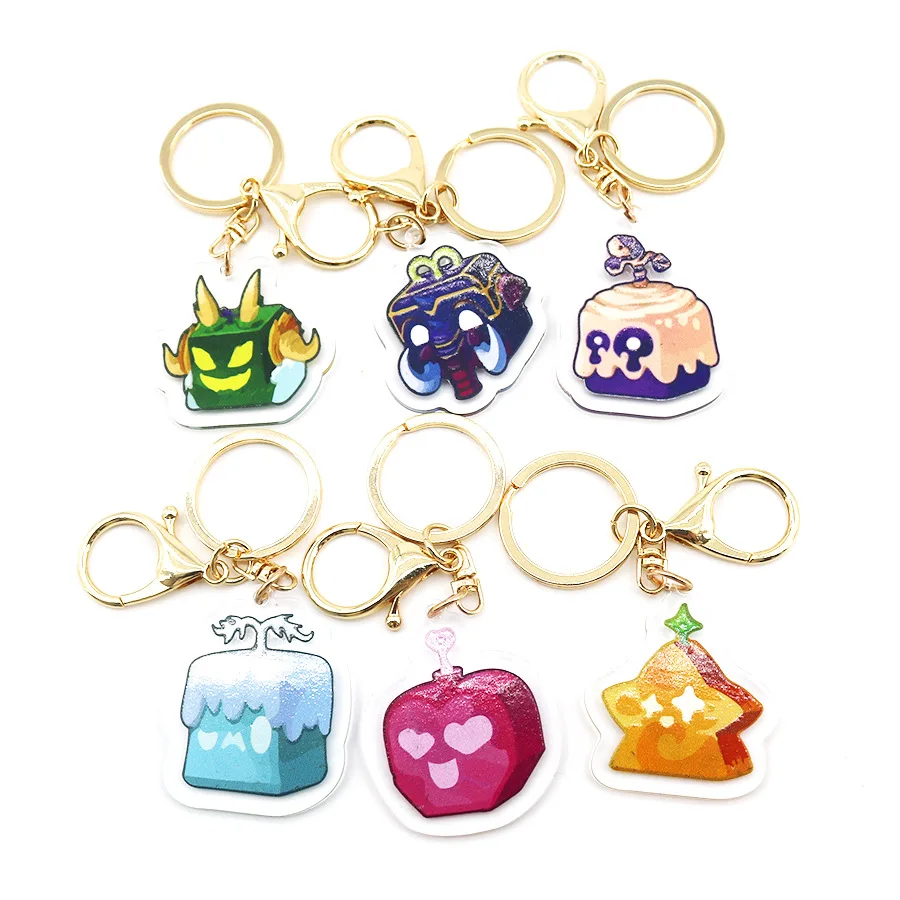 Game Blox Fruits Keychain Cartoon Purple Fruit Love Fruit Acrylic Pendant For Boys Girls Backpack Pendants Toys for Kid Gift