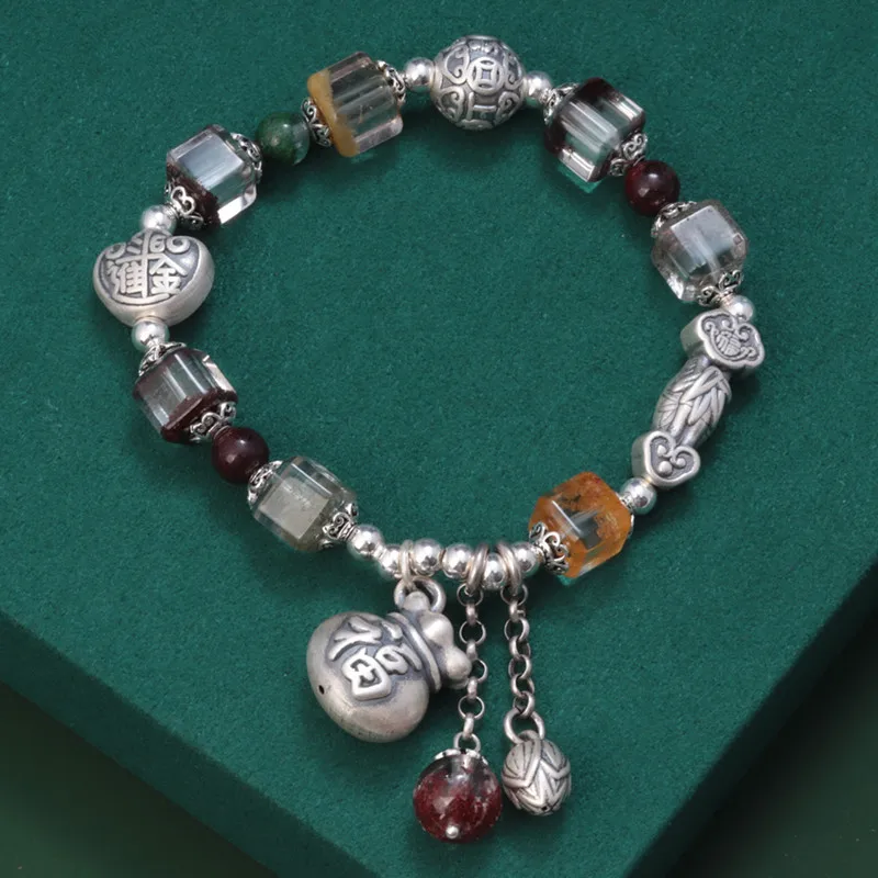 

Langyan S925 Серебряная сумка Lucky Mony Браслеты-подвески для женщин и девочек в китайском стиле Браслет с призрачными кварцевыми бусинами Оригинальный дизайн SL171