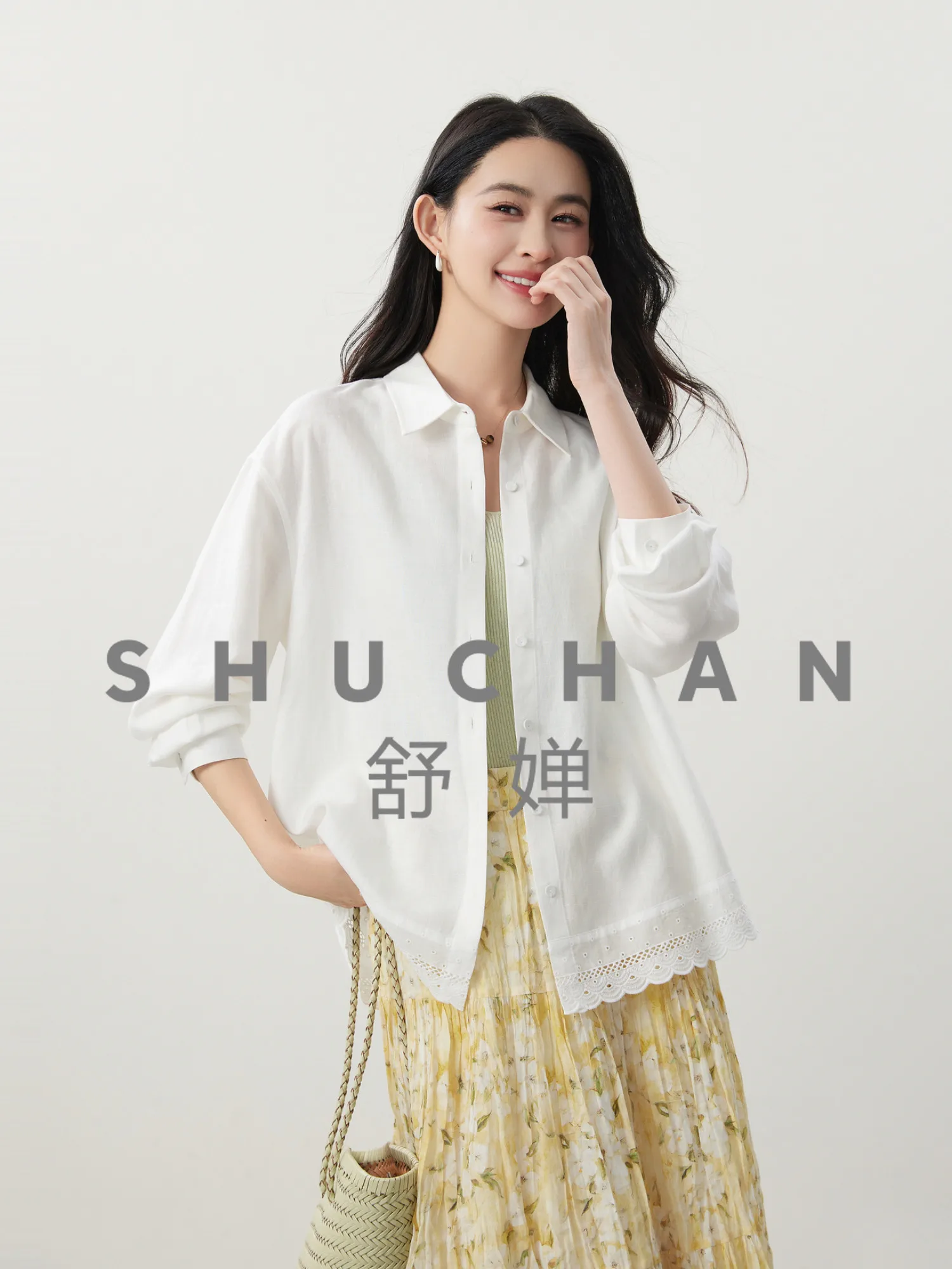 

Basic Shirt Intellectual Romance, Embroidered Hollow Wavy Edge Lyocell Linen Shirt 26 Spring New Models