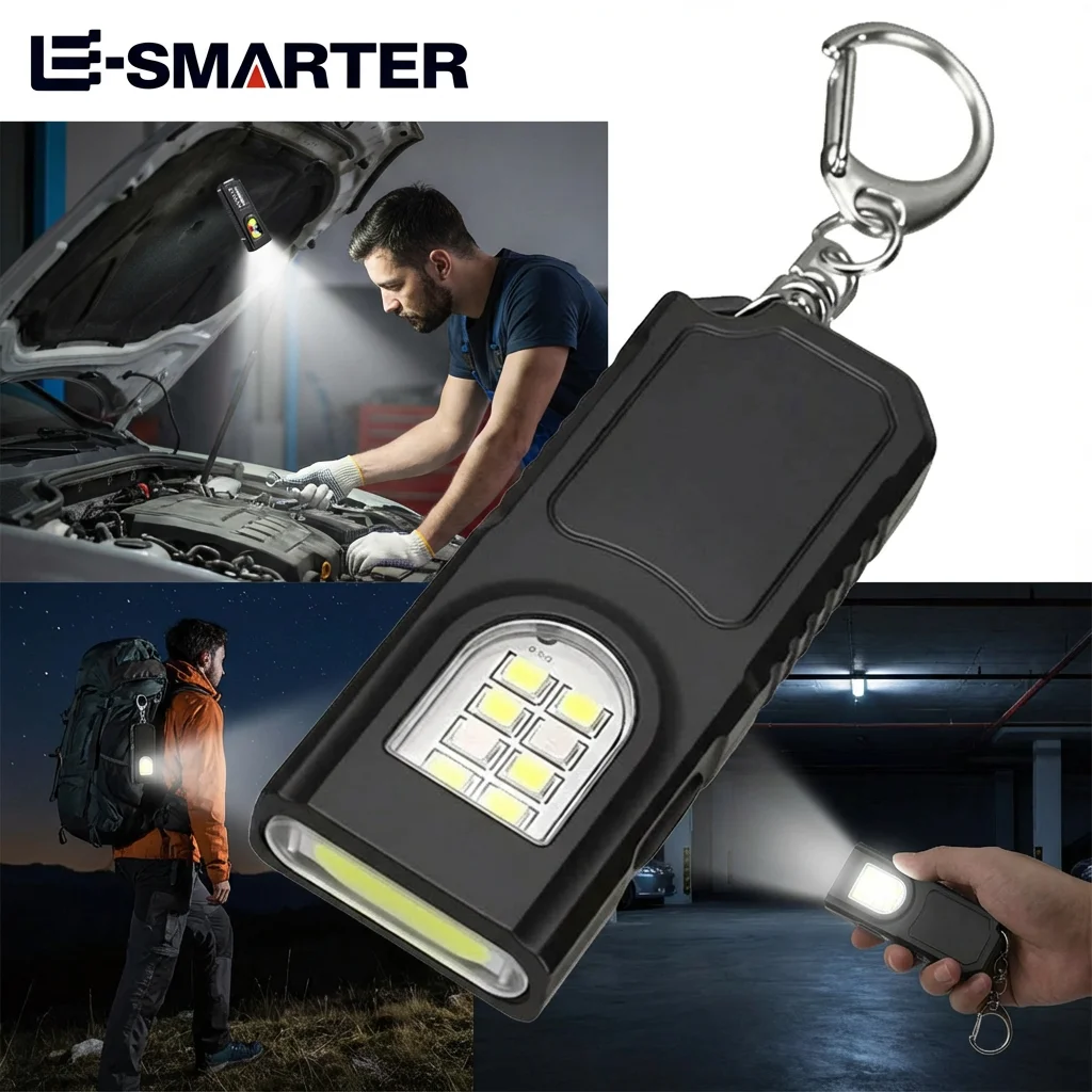 

Мини-фонарик, многофункциональный фонарик-брелок, перезаряжаемый через USB, с рабочим фонарем COB, брелок для ключей, карманная лампа для кемпинга, прогулок