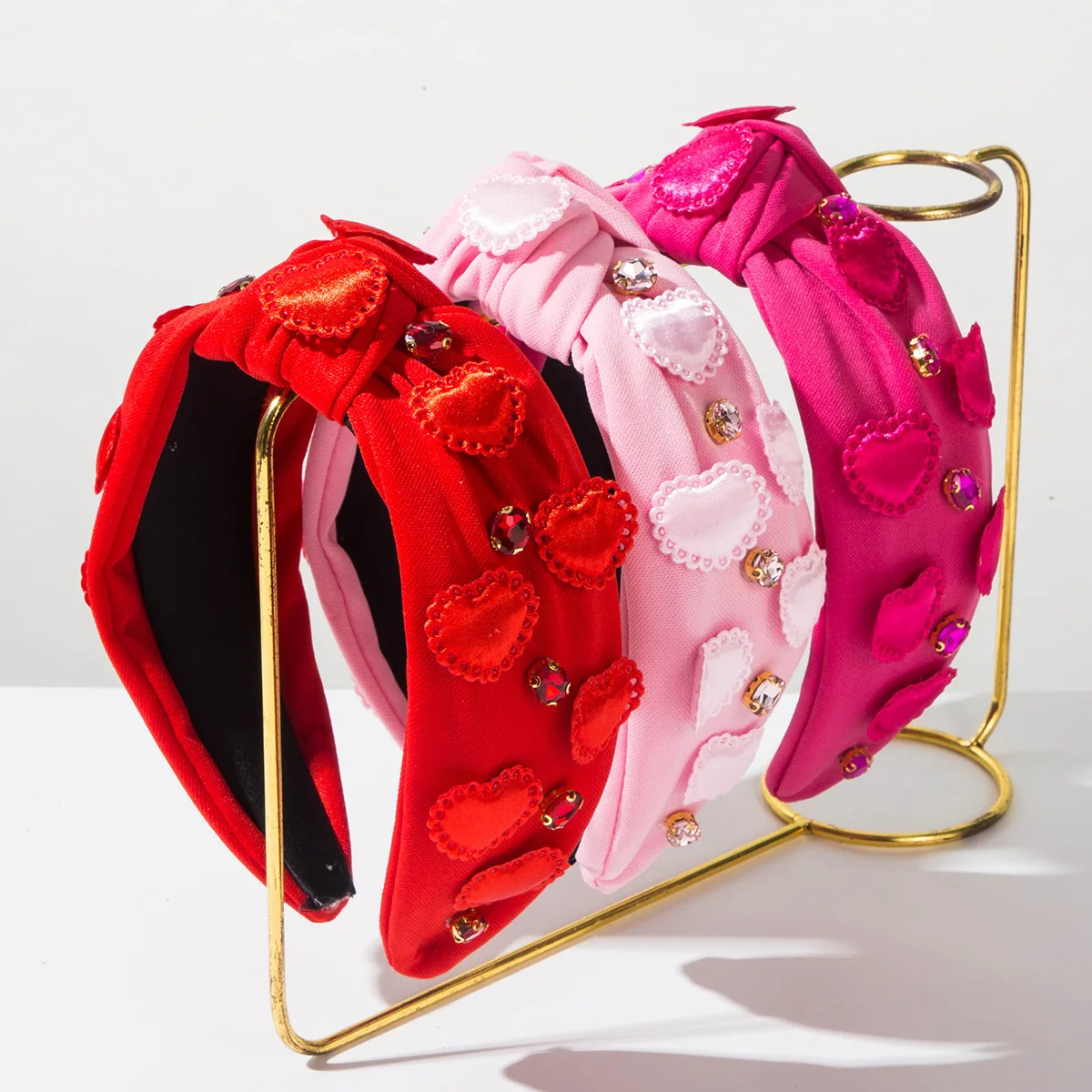 

Korean Valentine's Day Rhinestone Three-Dimensional Heart Fabric Wide Headband for Women Simple Sweet Holiday Hair Accessory