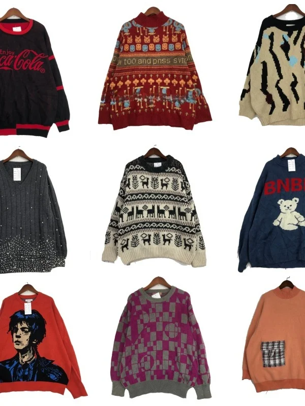 

Vintage ex Woolen Knitted Sweater Winter Warm Cartoon Embroidery Street Sle Straight Fit Long Sve round Ne Top