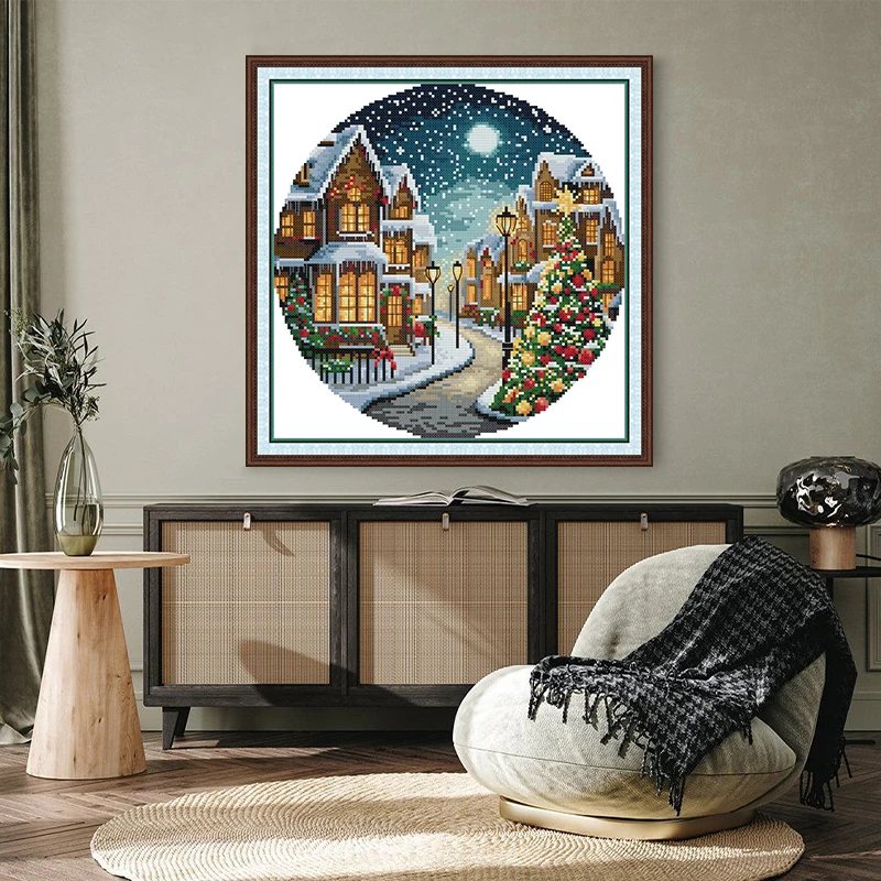 

Joy SundayChristmas Eve 3 Pattern Printed Cross Stitch Kits Aida 16/14CT DIY Folk Craft Home Decor Hand Embroidery Set For Gift