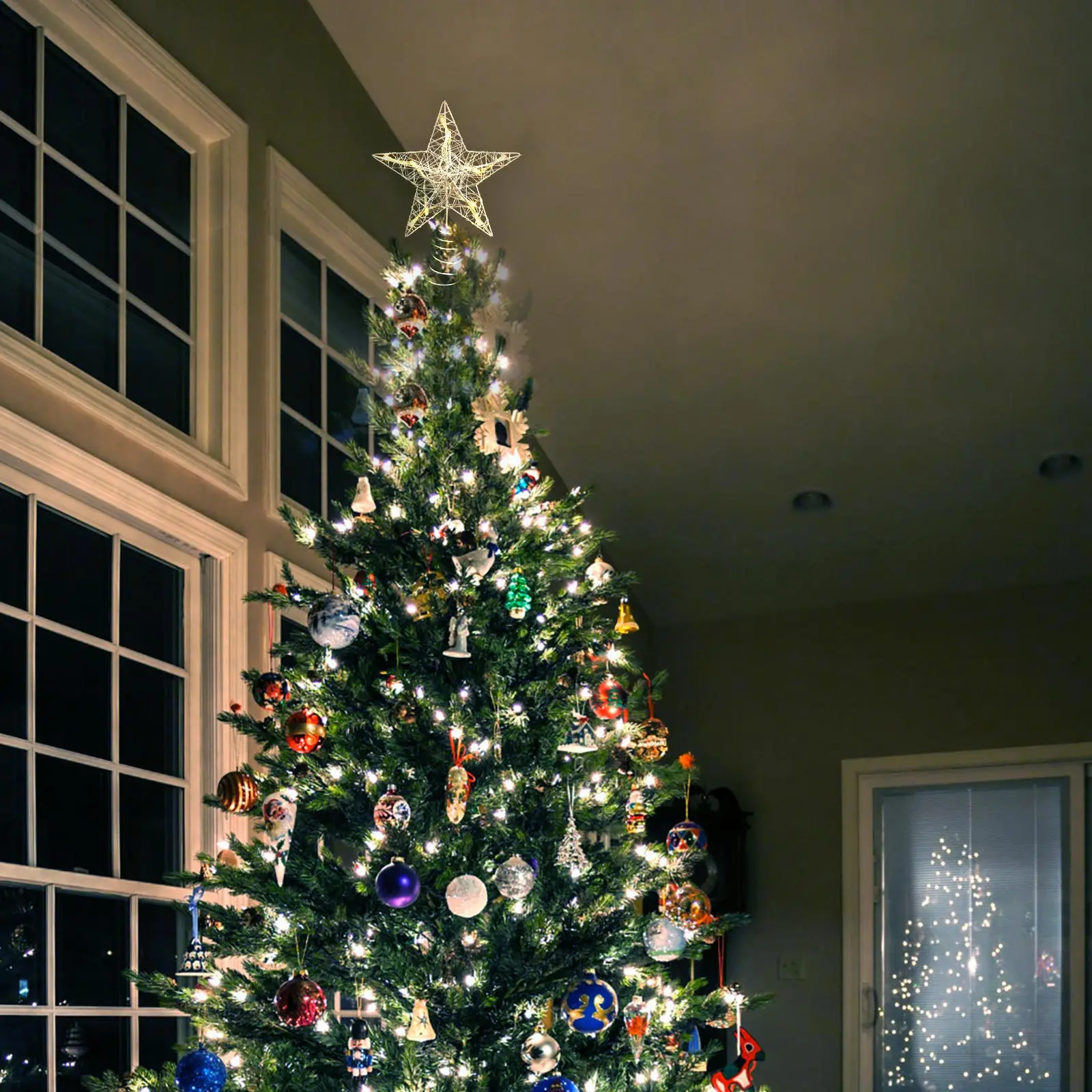 

1Pcs Luminous LED Star Christmas Tree Topper Attractive Treetop Adornment for Home Party Luminous Tree Topper Treetop Decor