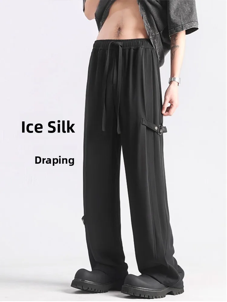 

Men's Ice Silk Casual Pants Summer Structure Design Sensation High Faion Brand Haome Straight Leg Drapey Casual West Pants