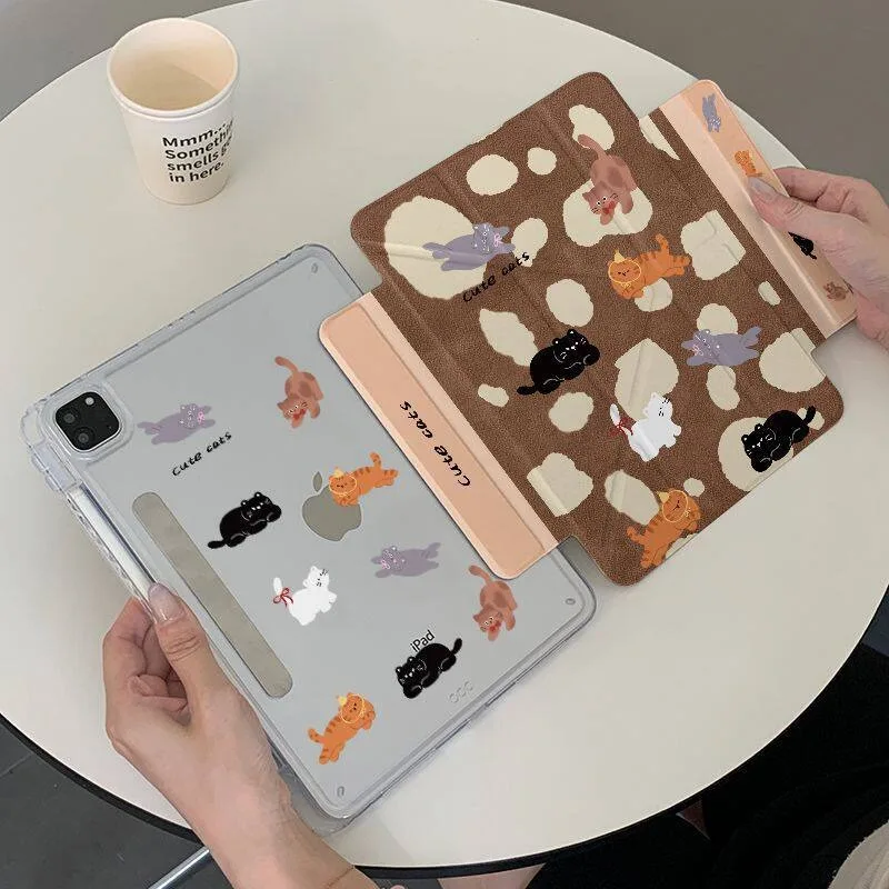 

Cute Cat PenSlot Detachable Magnetic Tablet Case For Mini7 6 iPad 11 10 6 5 Pro2024 2022 2021 2020 2018 Air2025 2024 5 4 3 Cover