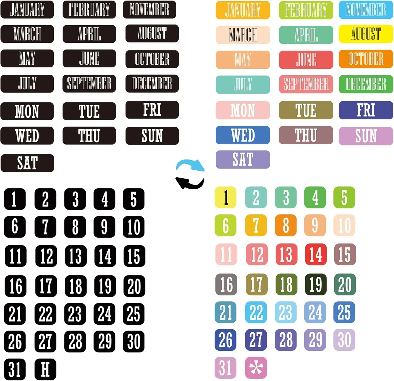 Double-Sided Magnetic Numbers and Months Date for Dry Erase Calendar Whiteboard 51pcs Days of The Week and Months Calendar Dates