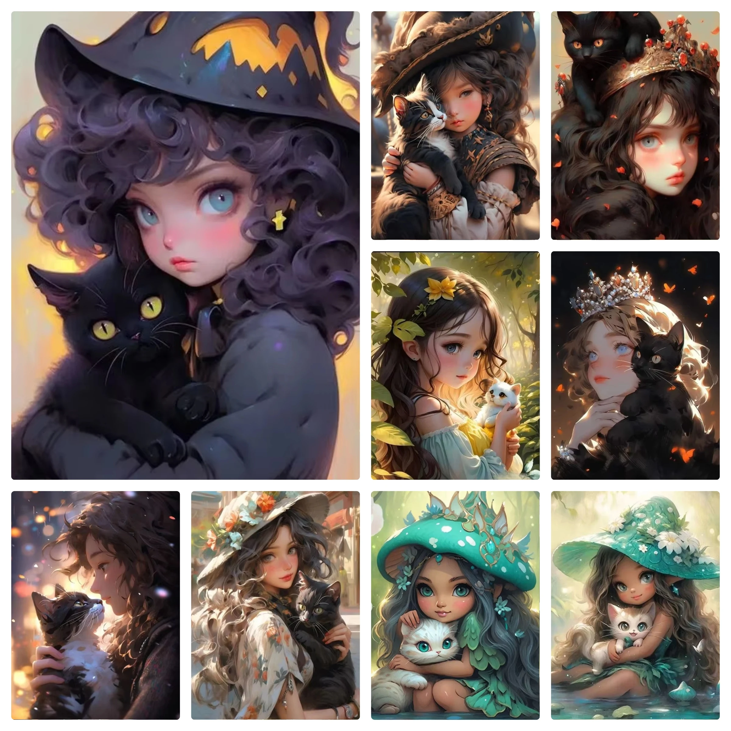 Photo Mosaic Print - Diamond Painting Cute Girl And Cat