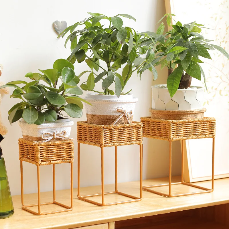 Rattan Flower Stand Succulent Green Plant Flower Pot Stand Living Room Balcony Bay Window Office Shelf Mini Flower Stand