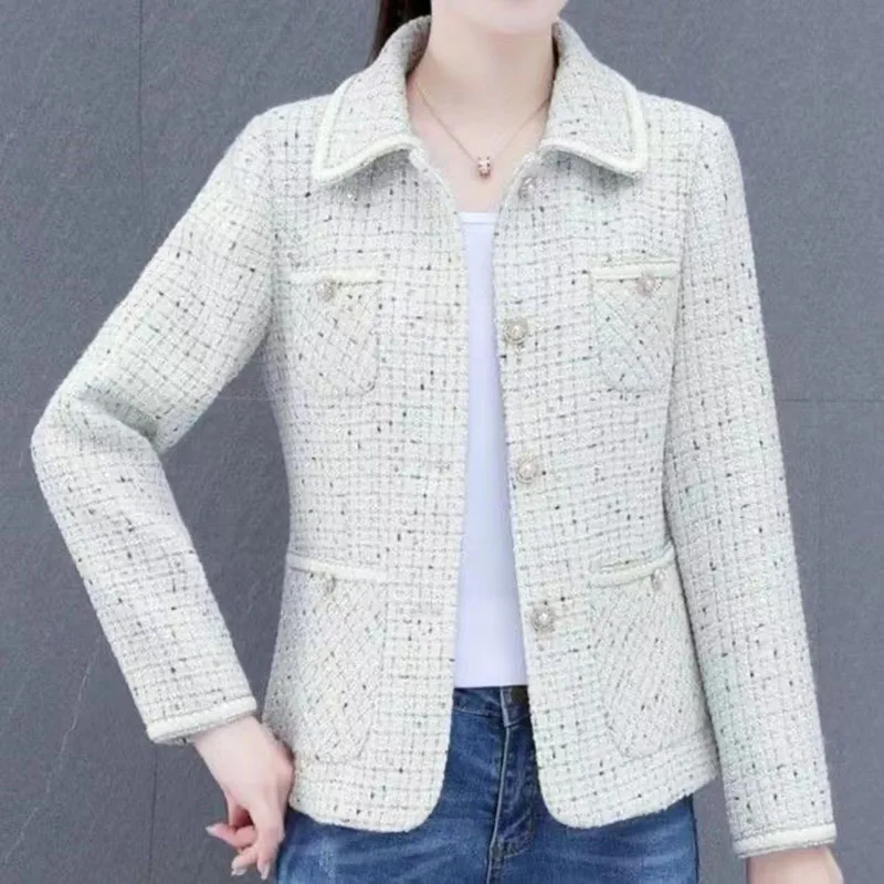 

Autumn Mother Short Jacket 2023 New Fashion Square Neck Small Fragrance Style Coat Spring Slim Temperament Women Suit Blazer Top