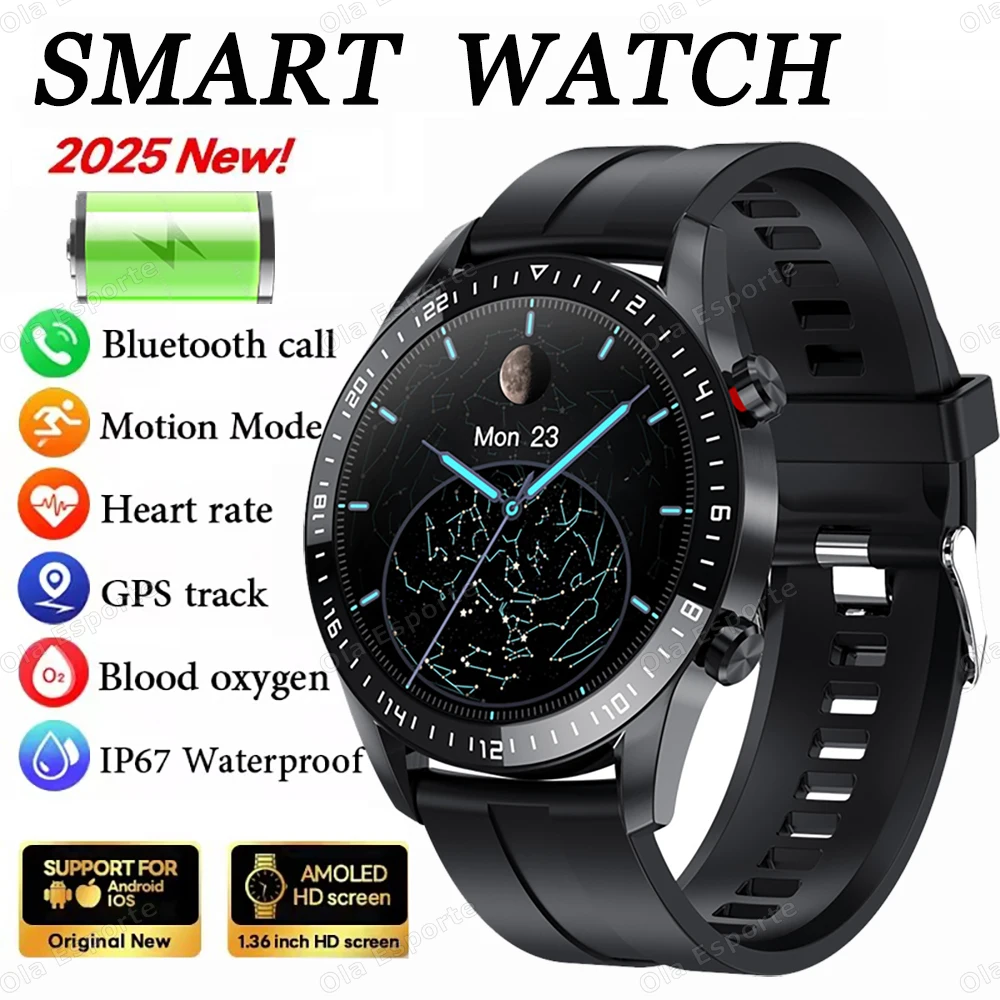 

Новые умные часы с Bluetooth-вызовом для мужчин HD AMOLED-дисплей, кнопка вращения, GPS-трекер, водонепроницаемые спортивные умные часы с пульсометром
