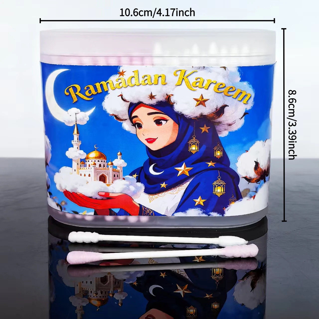 300 uds/600 Uds hisopos de algodón para Festival con temática de Eid, bastoncillos de algodón diarios de doble cabeza para Eid al-Fitr, hisopos de algodón de regalo para Festival