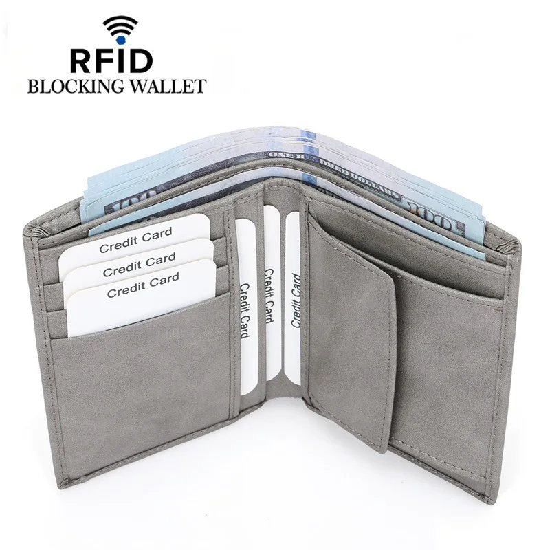 

Men's PU Leather Wallet Card Holder RFID Vertical Multi-Slot Coin Bag Wallets
