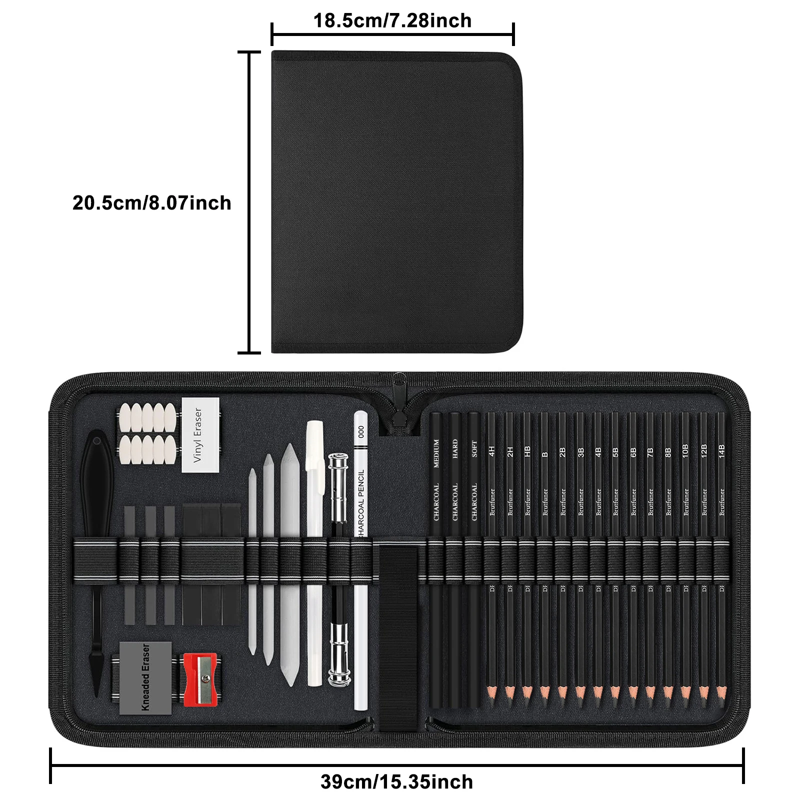 Drawing Kit Sketching Pencils Set,Portable Zippered Travel Case-Charcoal Pencils, Sketch Pencils, Charcoal Stick,Sharpener,etc