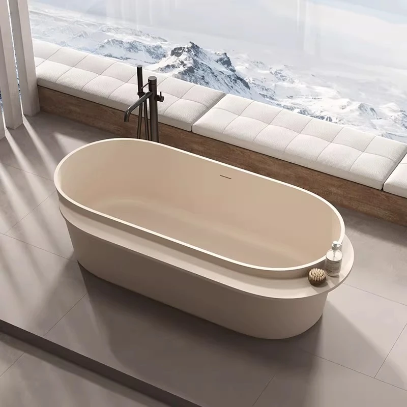 X-S Integrated freestanding artificial stone bathtub hotel couple double oval art bath HG
