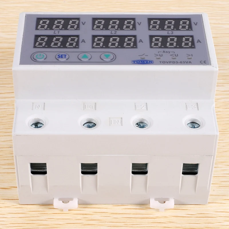 TOMZN Din Rail 3 Phase Voltage Relay 380V Voltmeter Ammeter Over And Under Voltage Monitor Relays Protector 100A