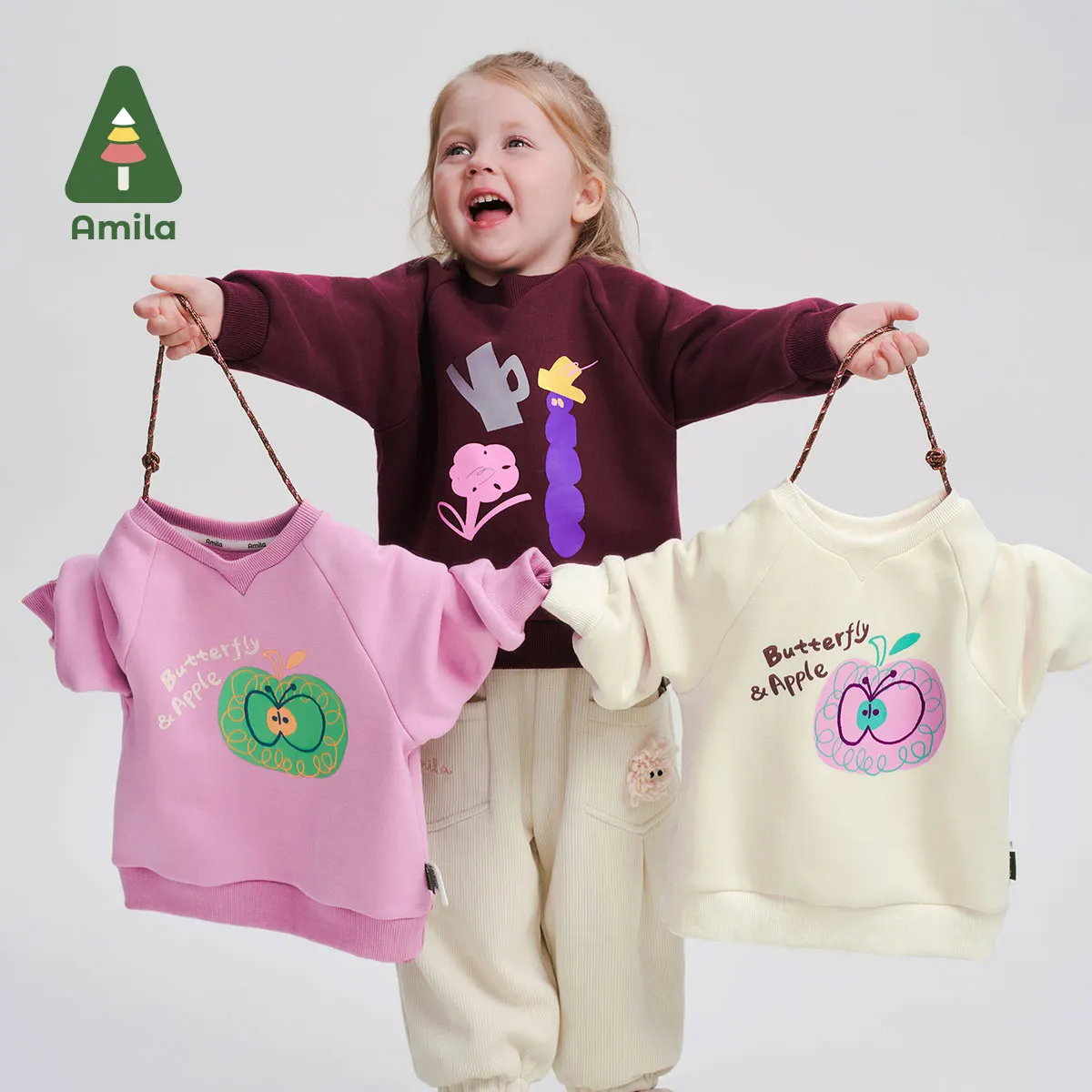 Amila Baby Sweater 2024 Winter New High Quality Contrast Color Cartoon Plus Velvet Warm Soft Skin-Friendly Children‘s Pullover