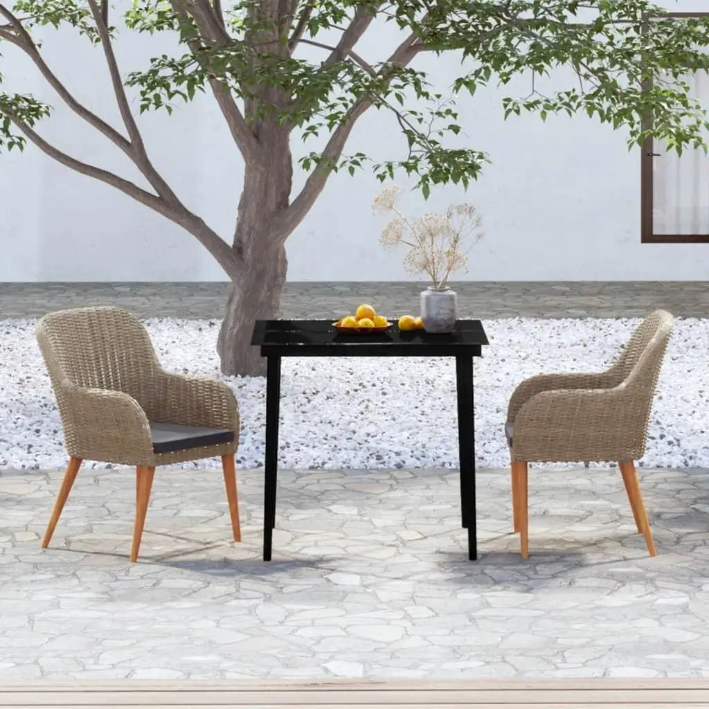 

Outdoor 3 Piece Patio Dining Set with Cushions Brown Color Comfortable Seating for Garden Balcony or Deck
