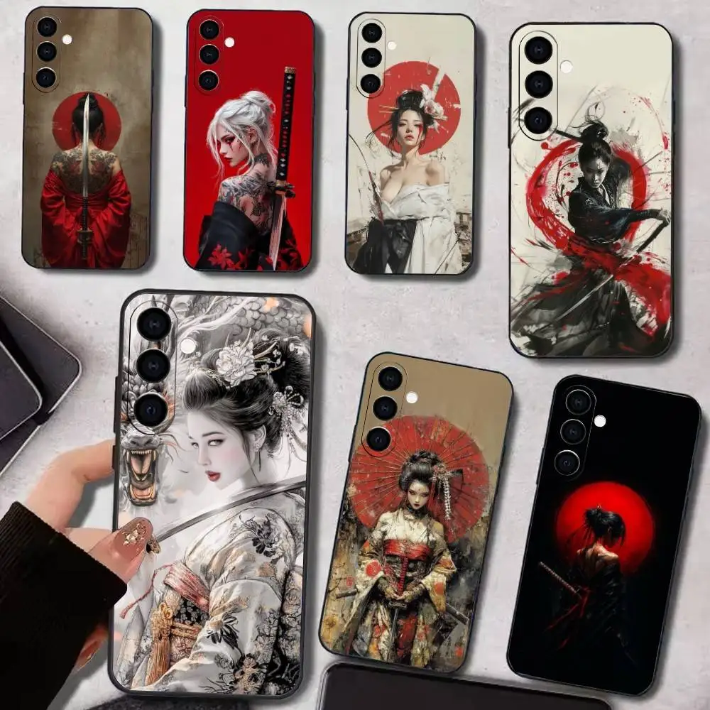 

S-Samurai Warrior G-Geisha Phone Case For Samsung Galaxy A73,A72,A71,A70,A53,A52,A51,Others Soft Black Cover