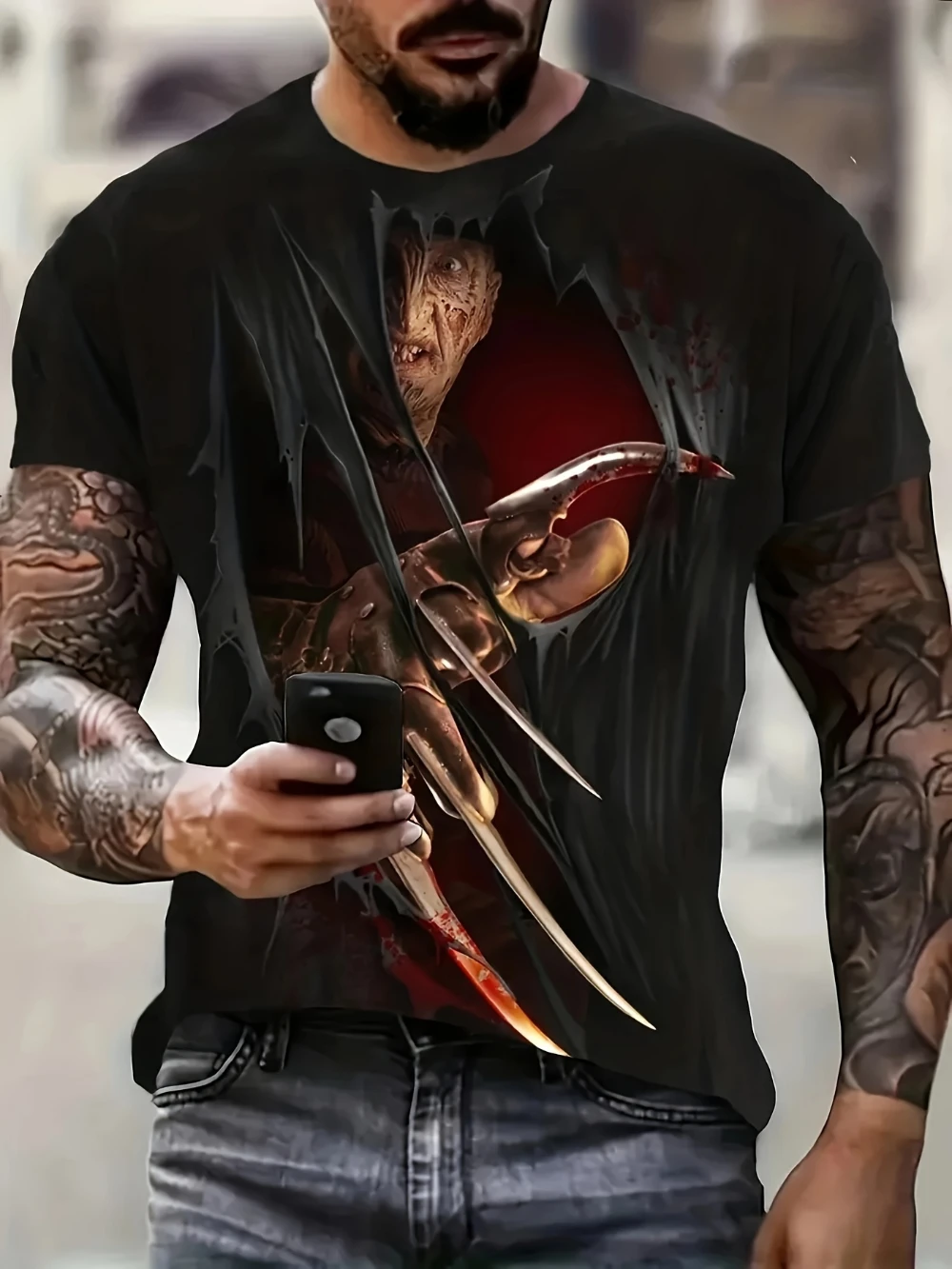 

Мужской костюм на Хэллоуин с 3D рисунком монстра, мужская футболка, модная повседневная мужская одежда с коротким рукавом в стиле хип-хоп, уличная одежда