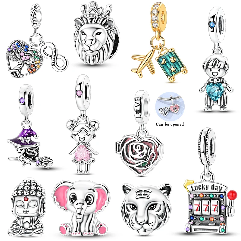 Silver Tiger Lion Boy Girl Charms Beads Fit Original Bracelet Bag Keychain Earring Charm Bead Pendant Diy Women Jewelry Gift