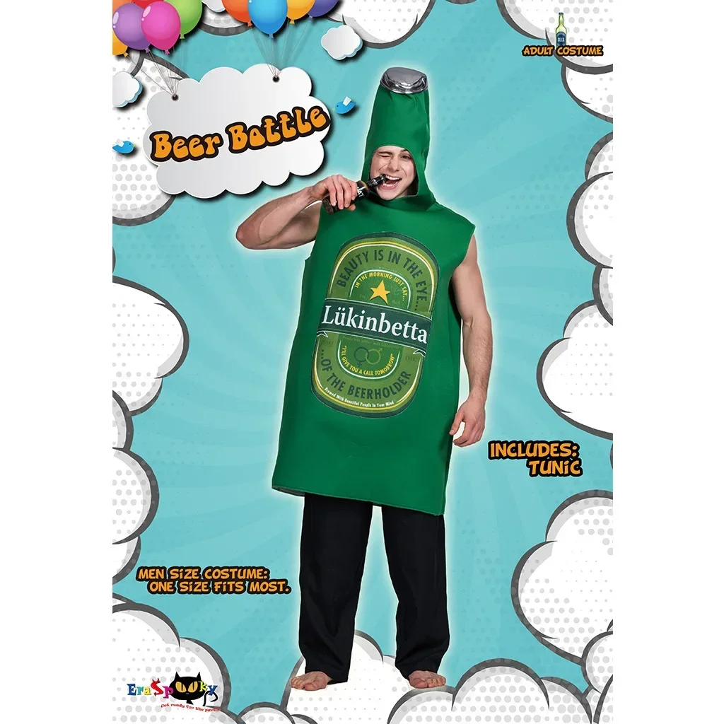 Funny Adult Beer Costume Unisex Sponge Whisky Rum Bottle Game Dress Birthday Party Halloween Jumpsuit Festival Purim Cosplay