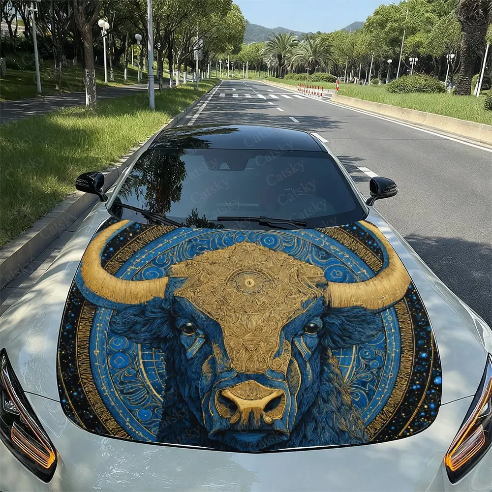 Star Patterned Blue Taurus Stunning Car Hood, Artistic Pattern Stickers, Suitable For All Car Models, Car Parts Accessories,