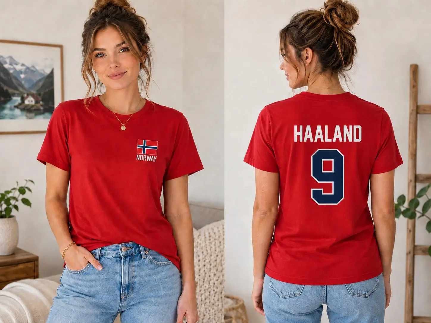 2026 Haaland Norway No.9 Double Sided Graphic T Shirt National Team Flag Print Football Fan Cotton Tee