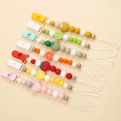 Plastic Baby Pacifier Clip Silicone Cartoon Fruit Strawberry Lemon Beaded Nipple Chain For Nipple Toy Baby Dummy Holder Chain