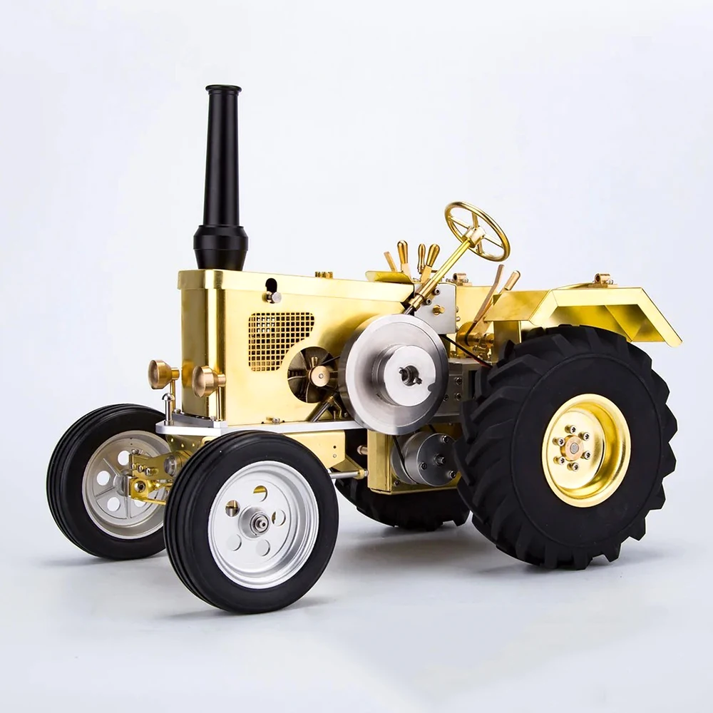 4WD RC Tractor Four Wheel Drive Brass Steam Engine 1.6CC Horizontal Air Cooled Internal Combustion Engine Tractor DIY Toys