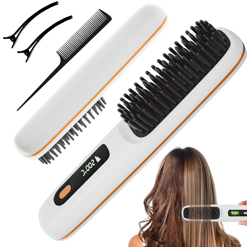 Cordless Hair Straightening Comb USB Charging Multifunctional Hair Care Styling Comb - 3 Adjustable Temps for Smooth Hairstyle
